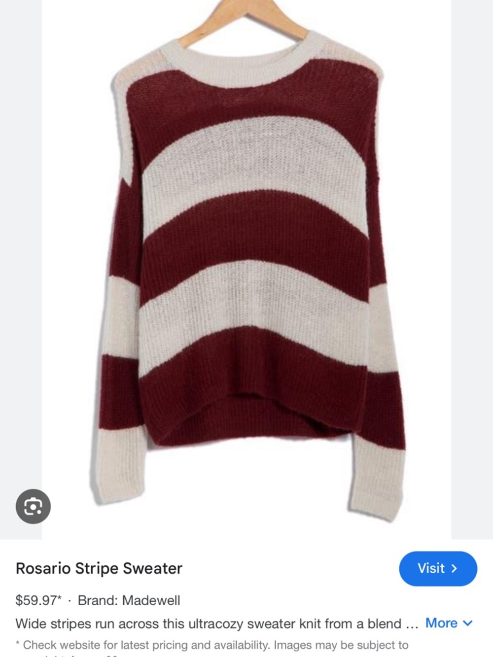 Madewell Rosario Wide-Stripe Crewneck in Burgundy and Cream